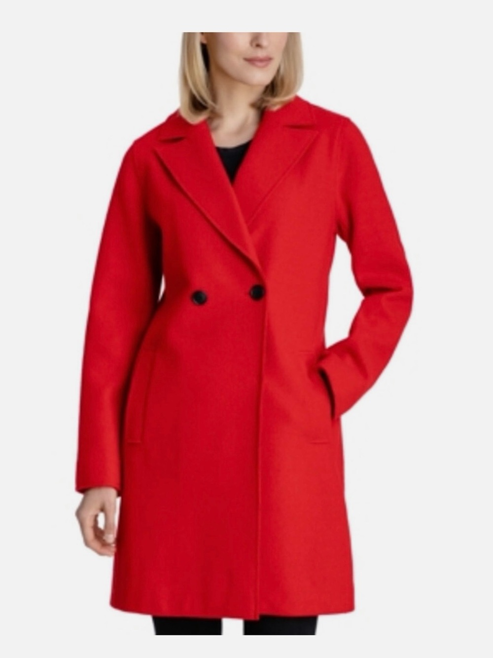 BCBG MAX AZRIA $328 LIPSTICK RED WOOL  BLEND DOUBLE BREASTED WALKER COAT XS